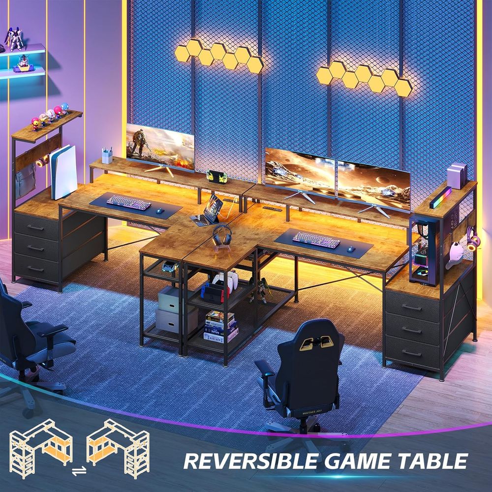 L-Shaped Gaming Desk with Draw - Monitor Stand recension och pris