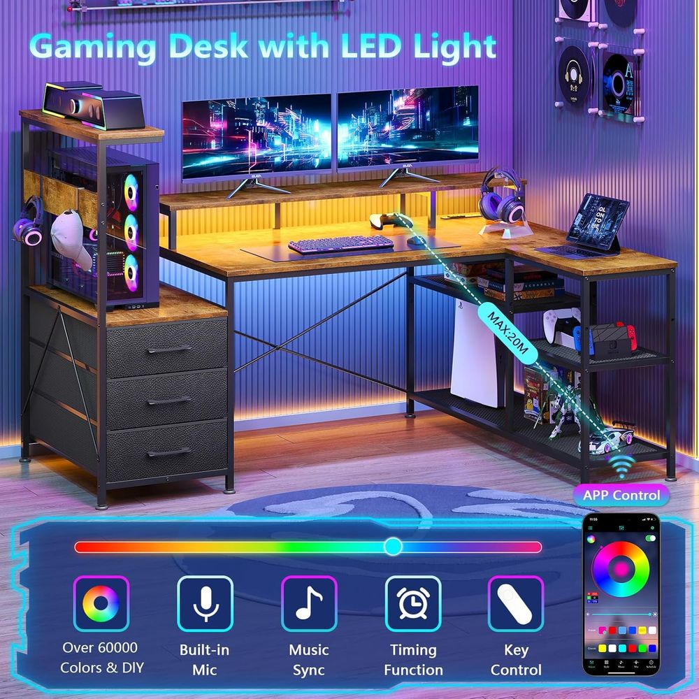 L-Shaped Gaming Desk with Draw - Monitor Stand recension och pris